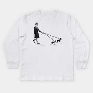 A Gentleman Dog Walk Kids Long Sleeve T-Shirt